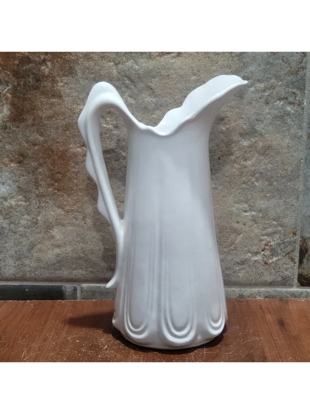 Vintage White Ironstone Water Pitcher Scallop Design
